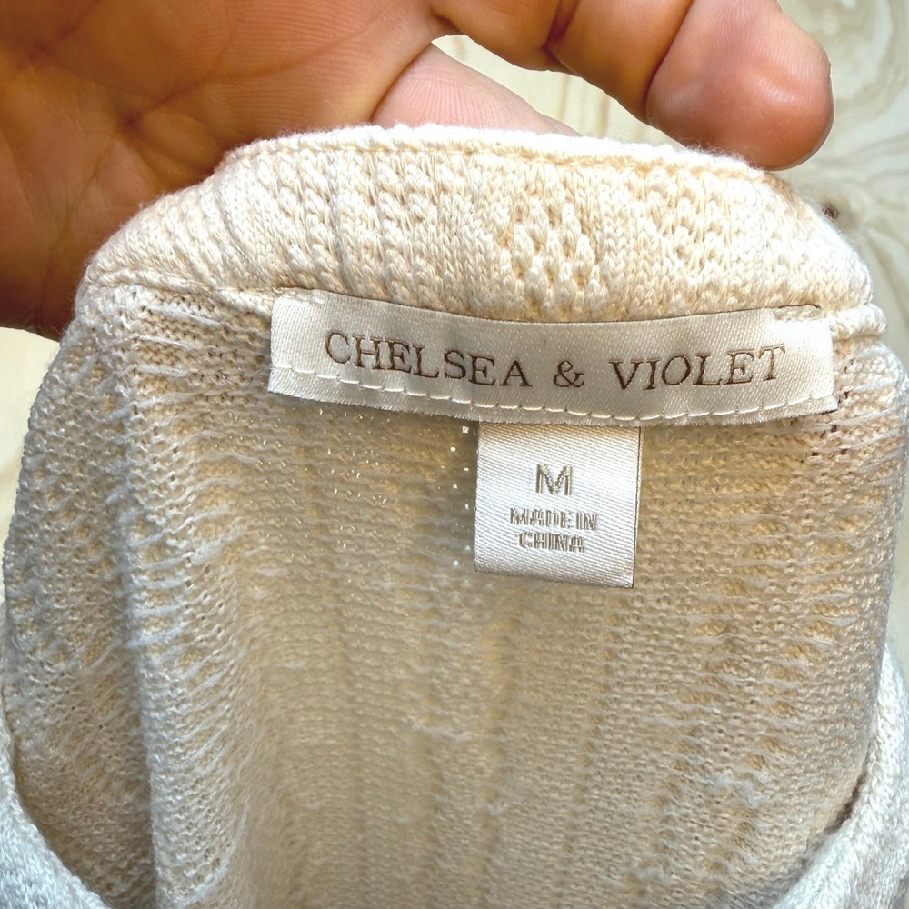 Chelsea & Violet Cream Cable Knit Henley Bodysuit Puff Sleeve Ivory‎ Medium - Picture 2 of 5